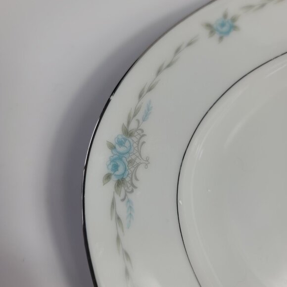 Style House Corsage Serving Platter White with Blue Roses 12 Inch - Picture 5 of 16